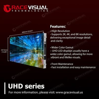 16:9 Ultra HD Series LED Display-P0.7-P2.3mm пиксельный пиксель, 600×337.5mm размер шкафа, 7680hz частота обновления, легко достичь 2k, 4k, 8k разрешение с SMD, GOB и COB технологии