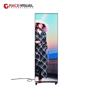 P2.5mm Внутренний светодиодный плакат 640x1920mm UHD дисплей, 3840Hz обновление, управление WiFi, мобильный стенд с скобками и колесами
